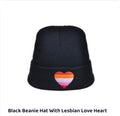 Black Beanie Hat With Lesbian Pride Heart