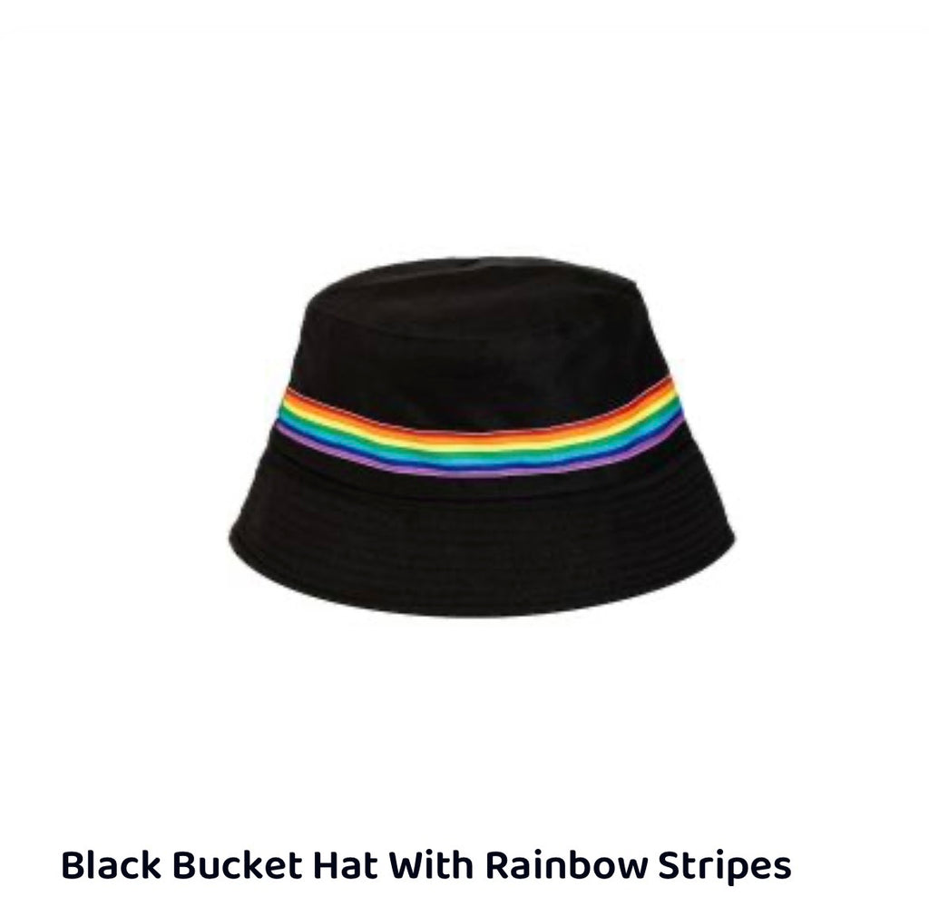Black Bucket Hat With Rainbow Stripe