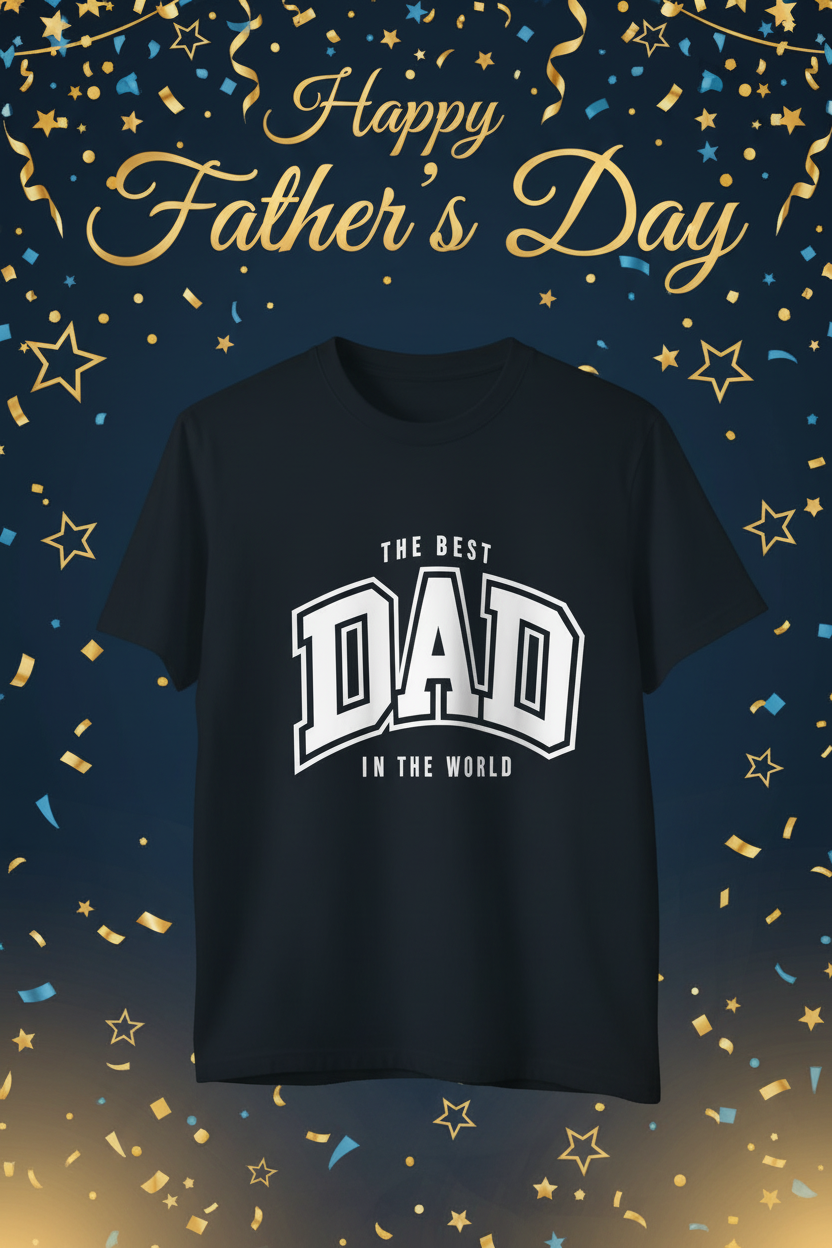 The Best Dad in the World black T-shirt with Father's Day themed background